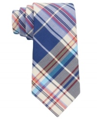 Lighten up the mood with this fun madras skinny tie from Tommy Hilfiger.