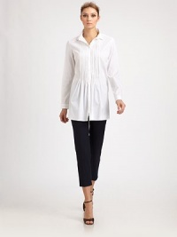 Crisp cotton with a hint of stretch, tailored in a cropped, flat front silhouette.Flat frontCropped legVented cuffsConcealed side zipInseam, about 24½95% cotton/5% spandexDry cleanMade in Italy of imported fabric Model shown is 5'11 (180cm) wearing US size 4.OUR FIT MODEL RECOMMENDS ordering true size. Crisp cotton with a hint of stretch, tailored in a cropped, flat front silhouette.Flat frontCropped legVented cuffsConcealed side zipInseam, about 24½95% cotton/5% spandexDry cleanMade in Italy of imported fabric Model shown is 5'11 (180cm) wearing US size 4.OUR FIT MODEL RECOMMENDS ordering true size.