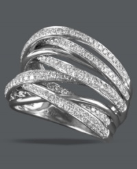 Polish and shine. EFFY Collection's unique crisscross ring features smooth and diamond-covered bands (3/4 ct. t.w.) in luminous 14k white gold. Approximate width: 9/16 inch. Polish and shine. EFFY Collection's unique crisscross ring features smooth and diamond-covered bands (3/4 ct. t.w.) in luminous 14k white gold. Approximate width: 9/16 inch.