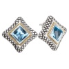 925 Silver & Blue Topaz Square Checkerboard Earrings with 18k Gold Accents