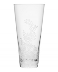 Bring your tablescape to life! Intricate vine detailing travels up brilliant crystal, adding a delicate accent to the classic shape of this statement vase.