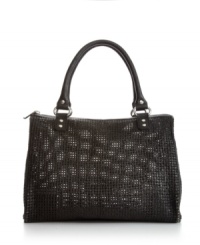 Keep your cool with a casual yet refined straw design from BCBGeneration. A lady-like satchel silhouette decorated with shiny nickel hardware and easy top zip access. Keep your cool with a casual yet refined straw design from BCBGeneration. A lady-like satchel silhouette decorated with shiny nickel hardware and easy top zip access.
