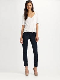 Crisp twill, cropped at the ankle in a classic 5-pocket silhouette.THE FITSlim fitRise, about 8Inseam, about 27THE DETAILSZip flyFive-pocket style98% cotton/2% elastaneDry cleanMade in USA of imported fabricAdditional Information Women's Premier Designer & Contemporary Size Guide Crisp twill, cropped at the ankle in a classic 5-pocket silhouette.THE FITSlim fitRise, about 8Inseam, about 27THE DETAILSZip flyFive-pocket style98% cotton/2% elastaneDry cleanMade in USA of imported fabricAdditional Information Women's Premier Designer & Contemporary Size Guide