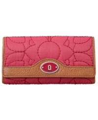 Quilted to perfection. This unique wallet by Fossil features a fun quilted exterior accented with vibrant signature plaque at front. Keep organized with its functional interior and easy access pockets for on-the-go style. Quilted to perfection. This unique wallet by Fossil features a fun quilted exterior accented with vibrant signature plaque at front. Keep organized with its functional interior and easy access pockets for on-the-go style.