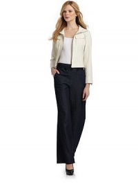 THE LOOKFoldover collarZip-front closureLong sleeves with zippered cuffsFront patch pocketsTHE FITAbout 20½ from shoulder to hemTHE MATERIALWoolCARE & ORIGINDry cleanImportedModel shown is 5'11 (180cm) wearing US size Small. THE LOOKFoldover collarZip-front closureLong sleeves with zippered cuffsFront patch pocketsTHE FITAbout 20½ from shoulder to hemTHE MATERIALWoolCARE & ORIGINDry cleanImportedModel shown is 5'11 (180cm) wearing US size Small.