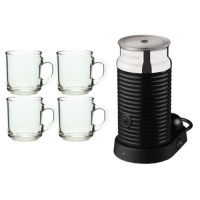Nespresso 3194BK Aeroccino 3 Automatic Milk Frother Steamer Black + 4 Pieces10 oz. ARC Handy Glass Coffe Mug Nespresso 3194BK Aeroccino 3 Automatic Milk Frother Steamer Black + 4 Pieces10 oz. ARC Handy Glass Coffe Mug