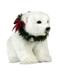 Who's ready to play? This cute-as-a-button polar bear cub jingles all the way with his festive wreath of jingle bells accented with a cheerful red ribbon. Who's ready to play? This cute-as-a-button polar bear cub jingles all the way with his festive wreath of jingle bells accented with a cheerful red ribbon.