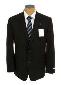 Calvin Klein Mens Black Shadow Stripe Slim Fit Wool Suit