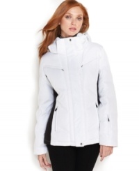 A performance jacket from Calvin Klein features down-blend fill without puffer quilting for a sleek look. Ample external and internal pockets make stashing your gear easy on or off the slopes! A performance jacket from Calvin Klein features down-blend fill without puffer quilting for a sleek look. Ample external and internal pockets make stashing your gear easy on or off the slopes!
