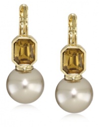 Anne Klein Sorbet Gold-Tone Champagne Pearl and Crystal Drop Earrings