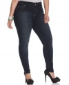 Sport the season's hottest tops with Baby Phat's plus size skinny jeans, finished by a dark wash!