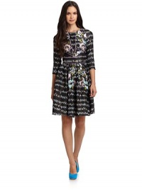 THE LOOKAllover floral print with contrasting tailored stitch detailingThree-quarter length sleevesGently pleated skirtBack zip with hook-and-eye closureTHE FITAbout 35 from shoulder to hemTHE MATERIALSilkFully linedCARE & ORIGINDry cleanMade in USA Model shown is 5'11 (180cm) wearing a US size 4. THE LOOKAllover floral print with contrasting tailored stitch detailingThree-quarter length sleevesGently pleated skirtBack zip with hook-and-eye closureTHE FITAbout 35 from shoulder to hemTHE MATERIALSilkFully linedCARE & ORIGINDry cleanMade in USA Model shown is 5'11 (180cm) wearing a US size 4.