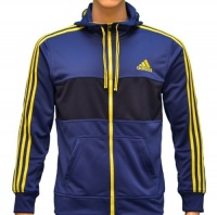 Adidas Men's Climalite Flex Hooded Sweatshirt Jacket-Navy/Slime Green-XL