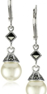 Judith Jack Sterling Silver Marcasite and Simulated Pearl Drop Earrings Judith Jack Sterling Silver Marcasite and Simulated Pearl Drop Earrings
