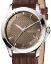 Gucci Men's YA126403 G-Timeless Medium Brown Dial Brown Leather Watch