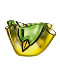 A friendly face beaks in between the folds of canary-yellow glass in this handcrafted Happy Going bowl, a fun surprise for modern interiors. Designed by Ulrica Hydman-Vallien for Kosta Boda. A friendly face beaks in between the folds of canary-yellow glass in this handcrafted Happy Going bowl, a fun surprise for modern interiors. Designed by Ulrica Hydman-Vallien for Kosta Boda.