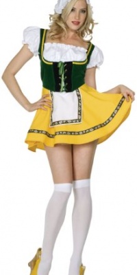 Beer Garden Girl Lace Up Corset Dress, Yellow Skirt, White Apron, Zip Back Beer Garden Girl Lace Up Corset Dress, Yellow Skirt, White Apron, Zip Back