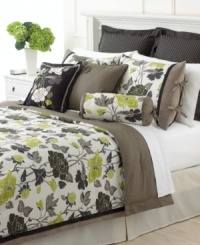 Freshen up! A decidedly modern floral print blooms in shades of green, black and gray for a new definition of contemporary comfort. Ribbon ties and dotted European shams bring added style to this Martha Stewart Collection comforter set. Freshen up! A decidedly modern floral print blooms in shades of green, black and gray for a new definition of contemporary comfort. Ribbon ties and dotted European shams bring added style to this Martha Stewart Collection comforter set.