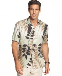 Let your natural style come out with this leaf-print shirt from Cubavera. Let your natural style come out with this leaf-print shirt from Cubavera.