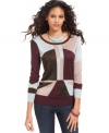 Geometric colorblocking adds a graphic edge to this Bar III sweater -- perfect for a fashion-forward fall look!