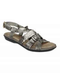Wrapped up in comfort. Crafted with an ultra-comfortable flexible sole, these Romaine sandals by Easy Spirit take everyday style to a new, chic level. Wrapped up in comfort. Crafted with an ultra-comfortable flexible sole, these Romaine sandals by Easy Spirit take everyday style to a new, chic level.