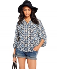 A batik-inspired graphic print on so-soft fabric lends a fluid, bohemian vibe to this Lucky Brand Jeans look! A batik-inspired graphic print on so-soft fabric lends a fluid, bohemian vibe to this Lucky Brand Jeans look!