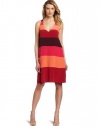 BCBGMAXAZRIA Women's Chancey Color Blocked Racer Back Tank Dress, Chili Combo, Large