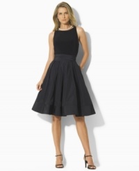 Elegantly pairing sleek matte jersey at the bodice with a lustrous pleated taffeta skirt, the Yuko cocktail dress is finished with a chic scoop neckline and self-tie taffeta sash at the waist for stunning style. Elegantly pairing sleek matte jersey at the bodice with a lustrous pleated taffeta skirt, the Yuko cocktail dress is finished with a chic scoop neckline and self-tie taffeta sash at the waist for stunning style.