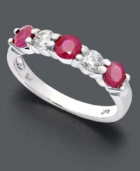 Showcase your heart's passion with this stunning ring by Effy Collection. Alternating round-cut ruby (7/8 ct. t.w.) and diamond (1/3 ct. t.w.) set in 14k white gold create a dazzling display. Showcase your heart's passion with this stunning ring by Effy Collection. Alternating round-cut ruby (7/8 ct. t.w.) and diamond (1/3 ct. t.w.) set in 14k white gold create a dazzling display.