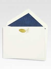 A hand-engraved, gold metallic feather motif adorns these luxe 2-ply vellum stock notecards, which are accompanied by tissue-lined envelopes.Set of 10About 4 X 5.5Hand-engravedMade in USA A hand-engraved, gold metallic feather motif adorns these luxe 2-ply vellum stock notecards, which are accompanied by tissue-lined envelopes.Set of 10About 4 X 5.5Hand-engravedMade in USA