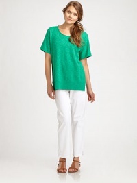 A luxurious blend of linen and cotton gives this dolman-sleeve style impeccable softness. It also offers a relaxed fit, complemented by side slits.Round neckShort sleevesPull-on styleRibbed hemSide slitsAbout 28 from shoulder to hem56% linen/44% cottonDry cleanImported Model shown is 5'10 (177cm) wearing US size Small. A luxurious blend of linen and cotton gives this dolman-sleeve style impeccable softness. It also offers a relaxed fit, complemented by side slits.Round neckShort sleevesPull-on styleRibbed hemSide slitsAbout 28 from shoulder to hem56% linen/44% cottonDry cleanImported Model shown is 5'10 (177cm) wearing US size Small.