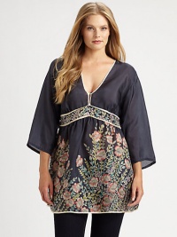 Offering the best of both worlds, a relaxed-fit silk tunic with a shape-defining Empire waist and a self tie at its back.V-neckThree-quarter sleevesEmpire waistBack-tie detailAbout 33 from shoulder to hemSilkHand washImported Offering the best of both worlds, a relaxed-fit silk tunic with a shape-defining Empire waist and a self tie at its back.V-neckThree-quarter sleevesEmpire waistBack-tie detailAbout 33 from shoulder to hemSilkHand washImported