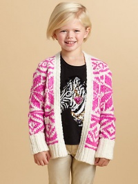 Light, luscious yet wonderfully warm, in the prettiest snowflake intarsia with solid ribbed trim.V-necklineOpen frontLong sleevesAcrylic/Wool/AlpacaDry cleanImported Light, luscious yet wonderfully warm, in the prettiest snowflake intarsia with solid ribbed trim.V-necklineOpen frontLong sleevesAcrylic/Wool/AlpacaDry cleanImported