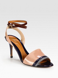 Exquisite tailoring defines this multicolored patent leather design, with a wrap-around ankle strap and checkered trim. Stacked heel, 3¼ (80mm)Patent leather upperAdjustable wrap-around ankle strapLeather lining and solePadded insoleMade in Italy Exquisite tailoring defines this multicolored patent leather design, with a wrap-around ankle strap and checkered trim. Stacked heel, 3¼ (80mm)Patent leather upperAdjustable wrap-around ankle strapLeather lining and solePadded insoleMade in Italy