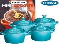Le Creuset Caribbean Stoneware Set of 4 Cocottes with Cookbook Le Creuset Caribbean Stoneware Set of 4 Cocottes with Cookbook