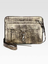 Sleek snake-stamped metallic leather zips around your laptop for a stylish cover.Removable shoulder strap, 12½ dropHalf zip-around closureOne inside zip pocketTwo inside open pocketsFully lined13½W X 10¼H X 1/2DImported Sleek snake-stamped metallic leather zips around your laptop for a stylish cover.Removable shoulder strap, 12½ dropHalf zip-around closureOne inside zip pocketTwo inside open pocketsFully lined13½W X 10¼H X 1/2DImported