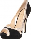 Ivanka Trump Women's Apryls Peep-Toe Pump,Black Suede With Beige Snake Trim,7.5 M US