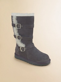 A rustic-chic pair in cozy sheepskin and suede with three adjustable buckles for a just-right fit.Zip closureAdjustable bucklesCow suede upperSheepskin liningPadded insoleEVA soleImported A rustic-chic pair in cozy sheepskin and suede with three adjustable buckles for a just-right fit.Zip closureAdjustable bucklesCow suede upperSheepskin liningPadded insoleEVA soleImported