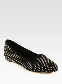 The perfect casual suede staple covered with metal studded polka dots. Suede upper with metal studsLeather lining and solePadded insoleImportedOUR FIT MODEL RECOMMENDS ordering true size. The perfect casual suede staple covered with metal studded polka dots. Suede upper with metal studsLeather lining and solePadded insoleImportedOUR FIT MODEL RECOMMENDS ordering true size.