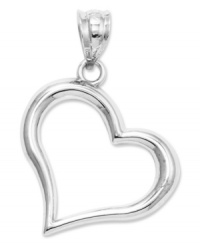Sweetly symbolic. This cute cut-out heart charm is crafted in polished 14k white gold. Chain not included. Approximate length: 1 inch. Approximate width: 3/4 inch. Sweetly symbolic. This cute cut-out heart charm is crafted in polished 14k white gold. Chain not included. Approximate length: 1 inch. Approximate width: 3/4 inch.