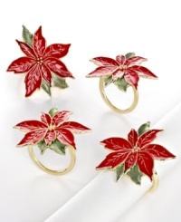 Spruce up your table for the season with poinsettia napkin rings from Lenox. Red blooms with gold trim add just the right touch of holiday cheer. Spruce up your table for the season with poinsettia napkin rings from Lenox. Red blooms with gold trim add just the right touch of holiday cheer.
