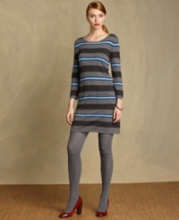 Tommy Hilfiger's A-line sweater dress comes alive thanks to bright stripes. Dress it up with pumps or keep it casual with flats! Tommy Hilfiger's A-line sweater dress comes alive thanks to bright stripes. Dress it up with pumps or keep it casual with flats!