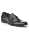 Classic black leather slide with Hugo Boss logo bit detail. Leather lined, leather sole.