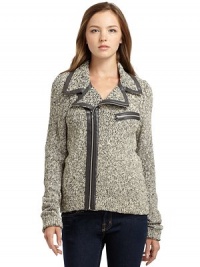 THE LOOKMarled designFaux leather trimNotch lapelLong sleeves Front asymmetrical zip closureChest zip pocketTHE FITAbout 25 from shoulder to hemTHE MATERIAL63% cotton/21% polyester/10% nylon/6% rayonCARE & ORIGINHand washImportedModel shown is 5'9½ (176cm) wearing US size Small. THE LOOKMarled designFaux leather trimNotch lapelLong sleeves Front asymmetrical zip closureChest zip pocketTHE FITAbout 25 from shoulder to hemTHE MATERIAL63% cotton/21% polyester/10% nylon/6% rayonCARE & ORIGINHand washImportedModel shown is 5'9½ (176cm) wearing US size Small.