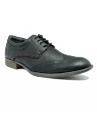 Let GUESS? put some polish in your arsenal of men's dress shoes with the perforated details and classic wingtip design of these sleek leather oxfords. Let GUESS? put some polish in your arsenal of men's dress shoes with the perforated details and classic wingtip design of these sleek leather oxfords.