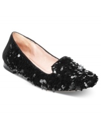 Vince Camuto's Loria smoking flats feature all-over sequins for a look that's as festive as it is luxurious. Vince Camuto's Loria smoking flats feature all-over sequins for a look that's as festive as it is luxurious.