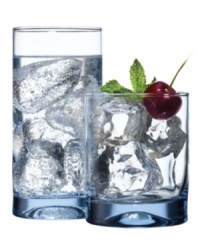 Casual drinking glasses with a straight silhouette and baby-blue tint provide lasting refreshment for you and your table. A concave bottom makes each a little more comfortable to hold.