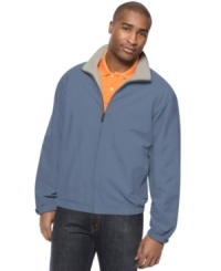 Greet the in-between weather in the comfort and style of this lightweight jacket from Perry Ellis. Greet the in-between weather in the comfort and style of this lightweight jacket from Perry Ellis.