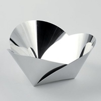 This one-of-a-kind basket designed by Abi Alice blends age-old geometric forms with state-of-the-art techniques. Laser-cut to exacting dimensions then folded into elegant forms, the piece suggests the lightness and delicacy of an origami paper creation while being expertly crafted from mirror polished stainless steel. This one-of-a-kind basket designed by Abi Alice blends age-old geometric forms with state-of-the-art techniques. Laser-cut to exacting dimensions then folded into elegant forms, the piece suggests the lightness and delicacy of an origami paper creation while being expertly crafted from mirror polished stainless steel.
