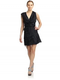 THE LOOKPlunging necklineSleevelessWrap waist with inside and outside tie closureDraped detail on skirtDeconstructed appearanceTHE FITAbout 39 from shoulder to hemTHE MATERIAL55% silk/45% rayonCARE & ORIGINDry cleanMade in Italy Model shown is 5'10 (177cm) wearing US size 4. THE LOOKPlunging necklineSleevelessWrap waist with inside and outside tie closureDraped detail on skirtDeconstructed appearanceTHE FITAbout 39 from shoulder to hemTHE MATERIAL55% silk/45% rayonCARE & ORIGINDry cleanMade in Italy Model shown is 5'10 (177cm) wearing US size 4.